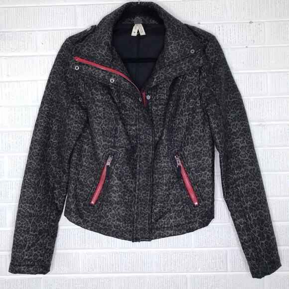 We The Free Size 4 Pop Moto Leopard Print Jacket Animal Zippered Brown Red Boho - Picture 1 of 8